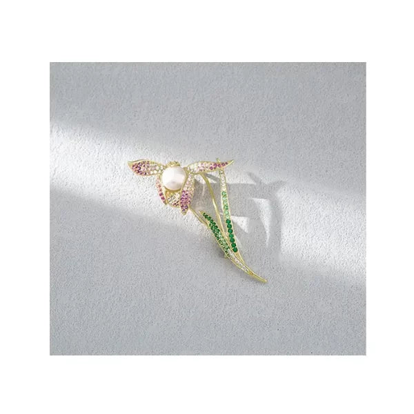Tulip Flower Brooch Female Fashion Simulated Pearl Rhinestone Brooch