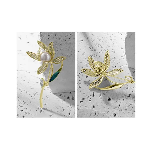 Women’s Floral Brooch Freshwater Simulated Pearl Brooch