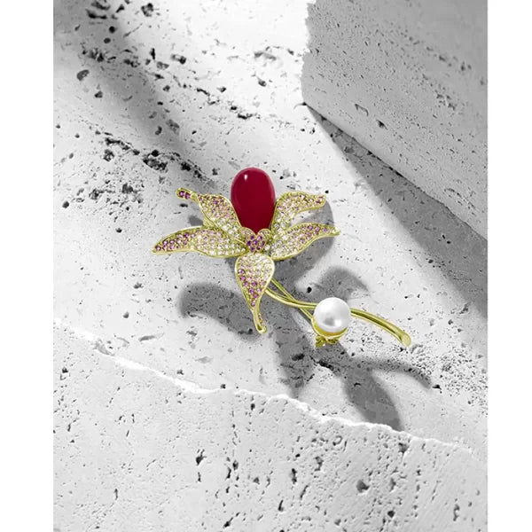 Tulip Flower Brooch Pearl Brooch