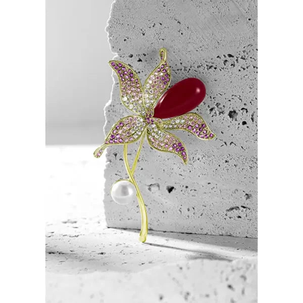 Tulip Flower Brooch Pearl Brooch