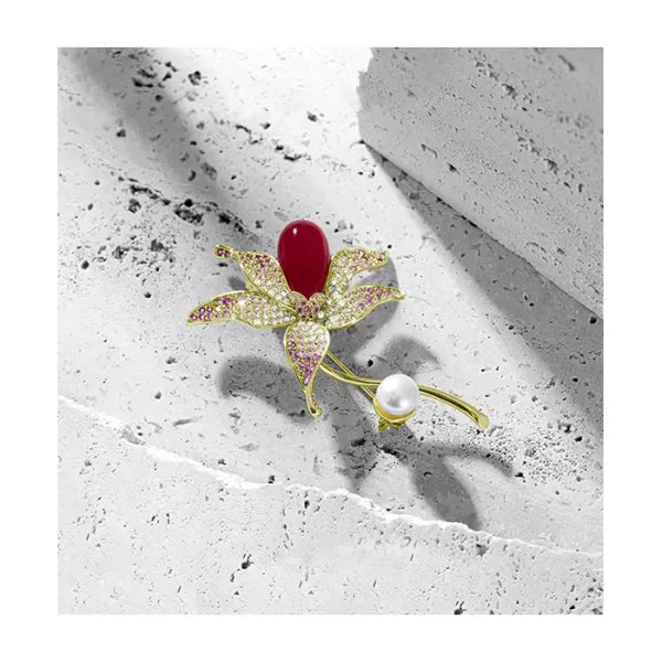 Tulip Flower Brooch Pearl Brooch