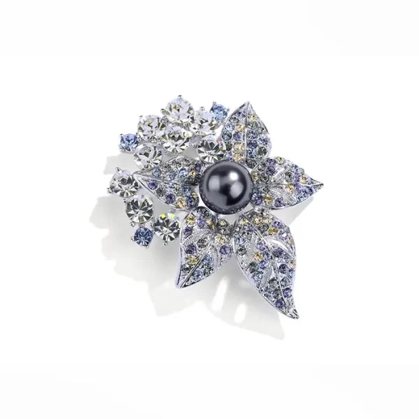 Black Bead Flower Brooch