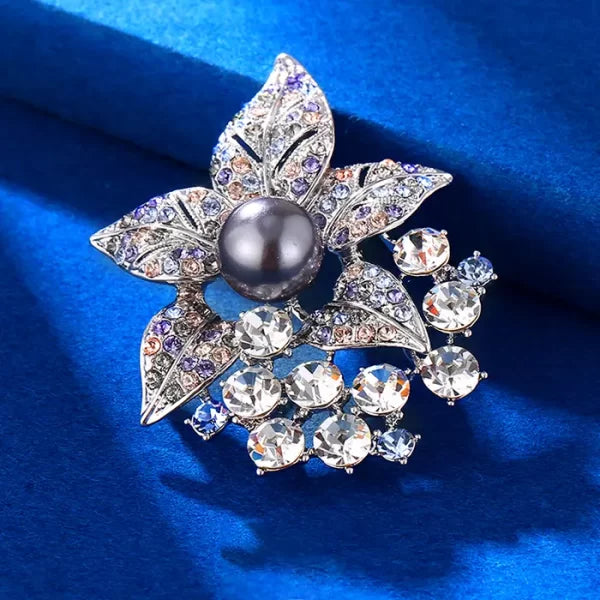 Black Bead Flower Brooch