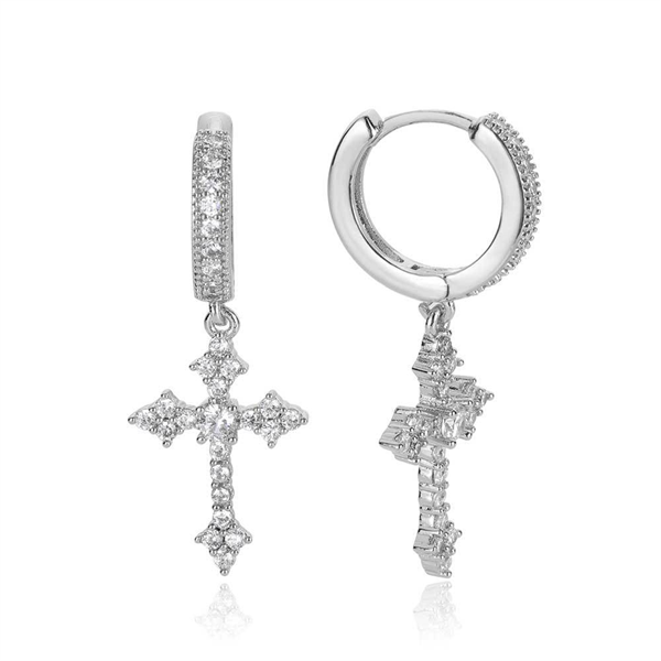 Zircon Paved Cross Hoop Earrings for Men & Women – Trendy Hip Hop Street Style Accessory