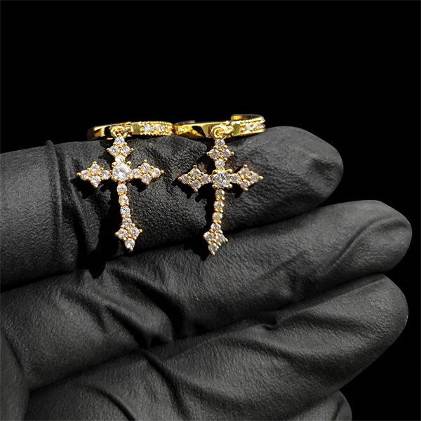 Zircon Paved Cross Hoop Earrings for Men & Women – Trendy Hip Hop Street Style Accessory