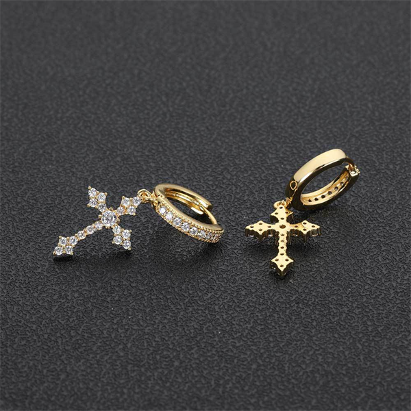 Zircon Paved Cross Hoop Earrings for Men & Women – Trendy Hip Hop Street Style Accessory
