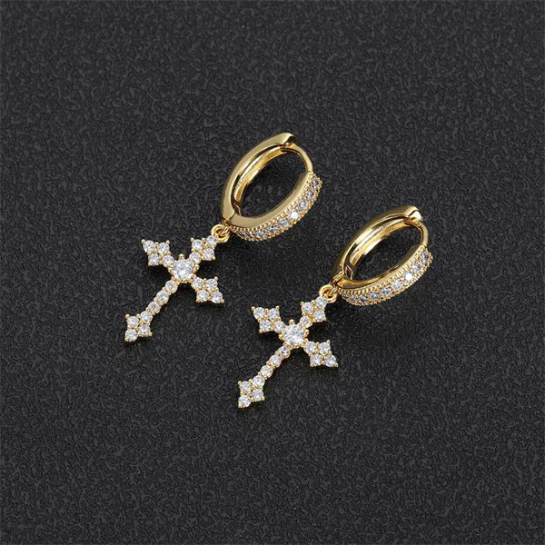 Zircon Paved Cross Hoop Earrings for Men & Women – Trendy Hip Hop Street Style Accessory