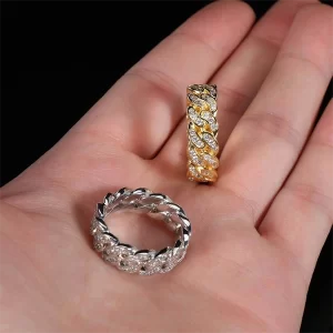 8mm Single Row Zircon Cuban Ring – Trendy 18K Gold Hip Hop Men’s Ring