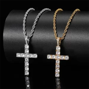 Bold Vintage Cross Pendant Necklace for Men – Iced Out Zircon Statement Jewelry